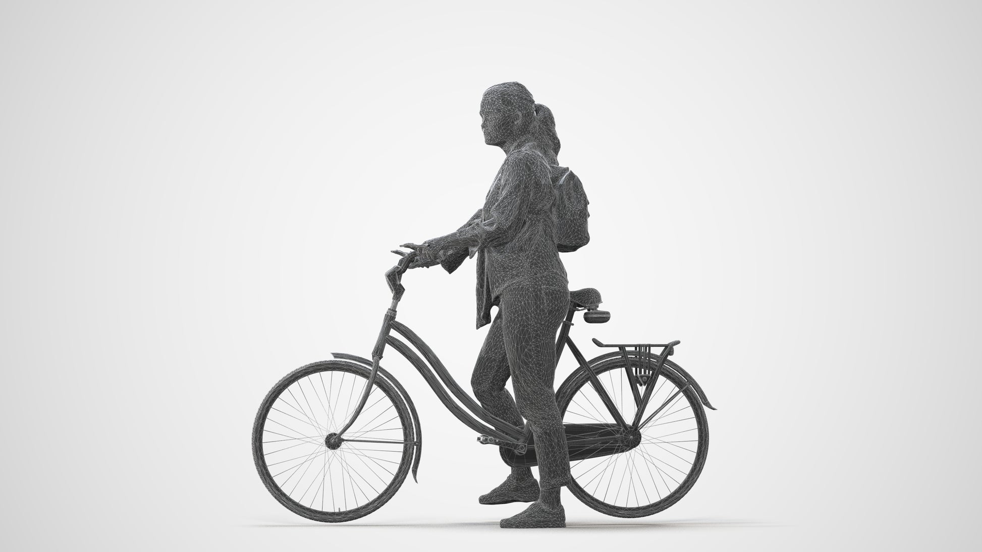 3D scanned woman cycling casual, photorealistic archviz people for Enscape and SketchUp, square thumbnail