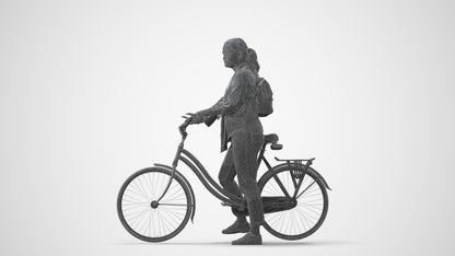 3D scanned woman cycling casual, photorealistic archviz people for Enscape and SketchUp, square thumbnail