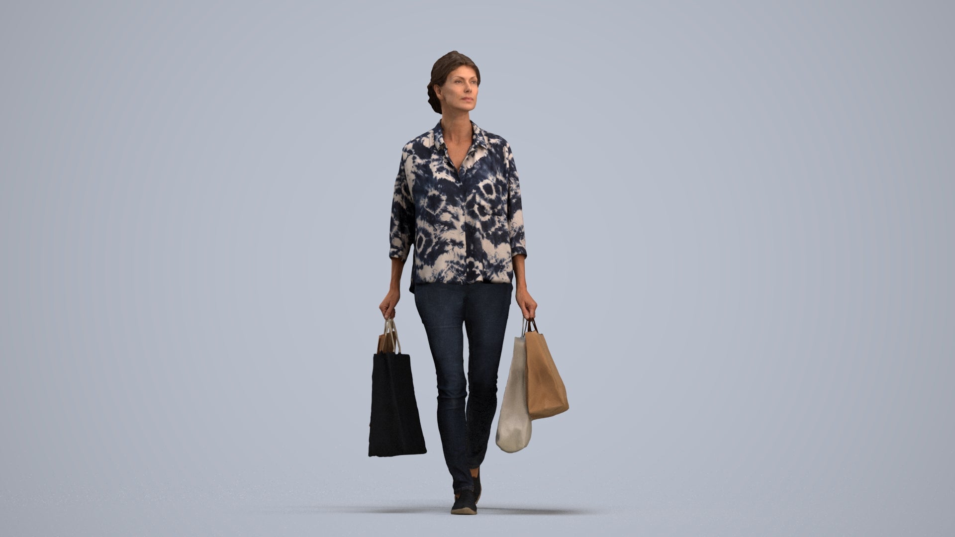 3D scanned woman shopping casual, photorealistic archviz people for Enscape and SketchUp, standing pose render