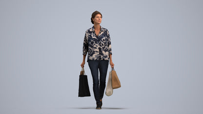3D scanned woman shopping casual, photorealistic archviz people for Enscape and SketchUp, standing pose render