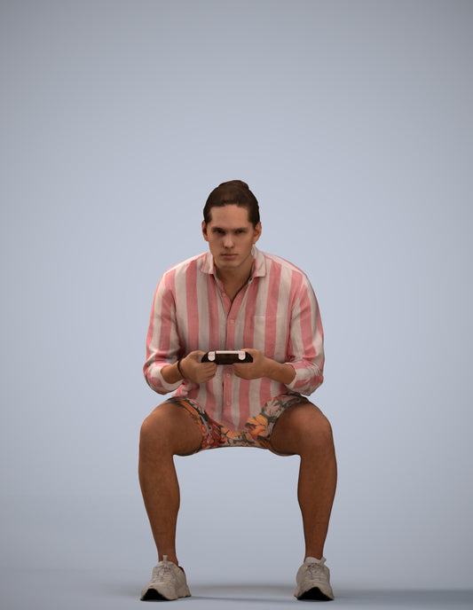 photogrammetry 3D man casual sitting, realistic human model archviz FBX