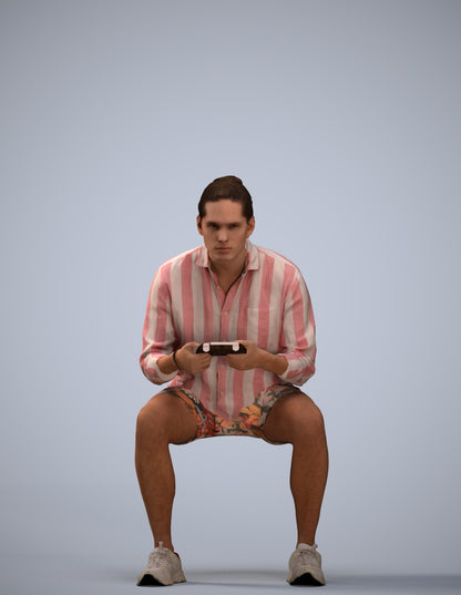 photogrammetry 3D man casual sitting, realistic human model archviz FBX
