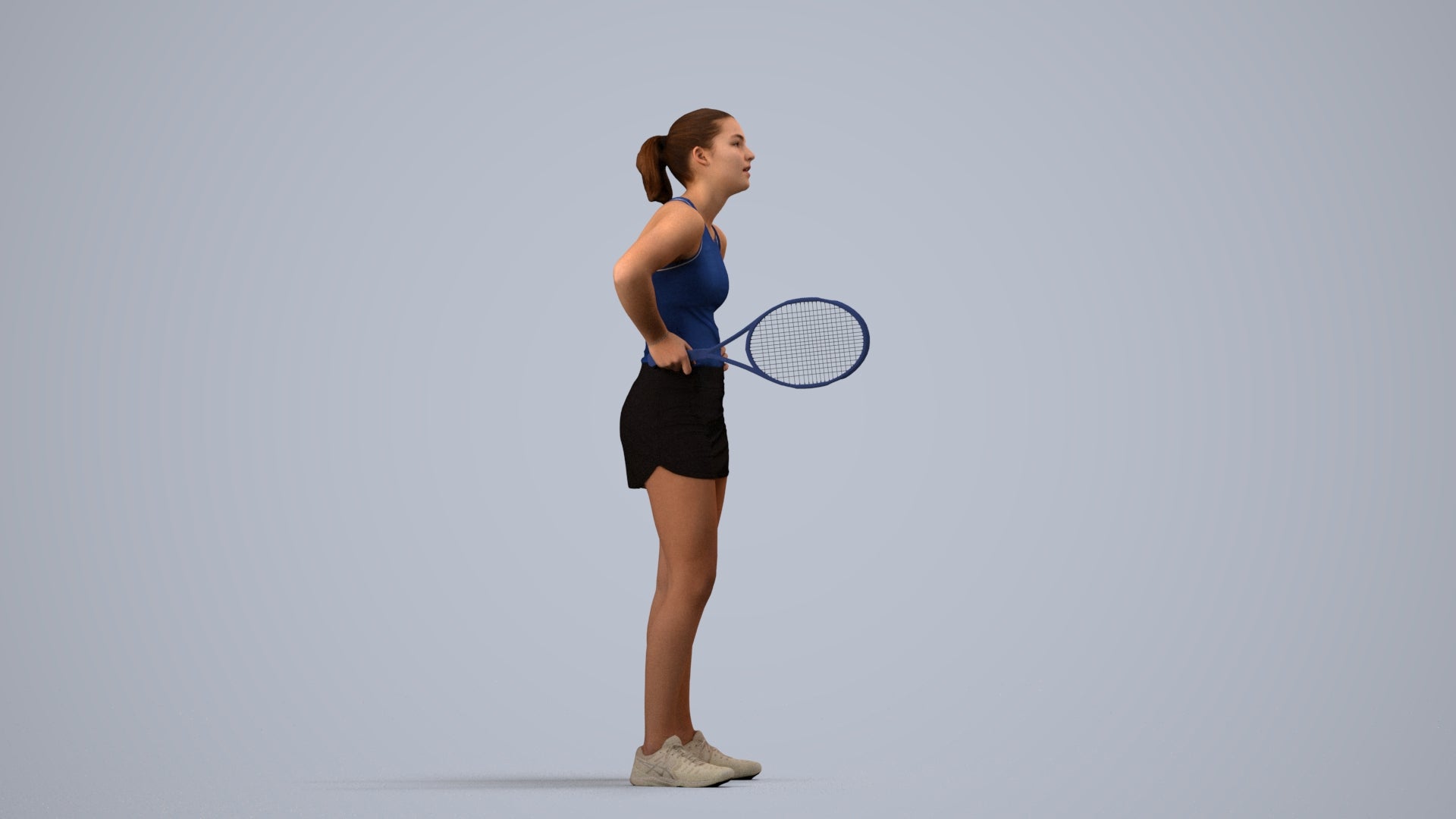 realistic 3D girl sport, scanned archviz people for Blender and 3ds Max, side view render