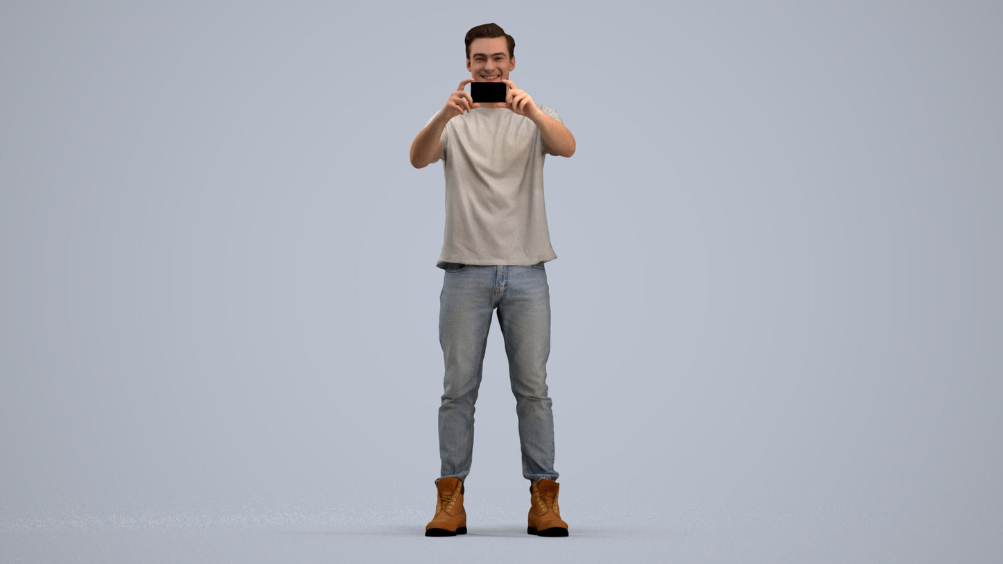 3D scanned man standing casual, photorealistic archviz people for Enscape and SketchUp, standing pose render