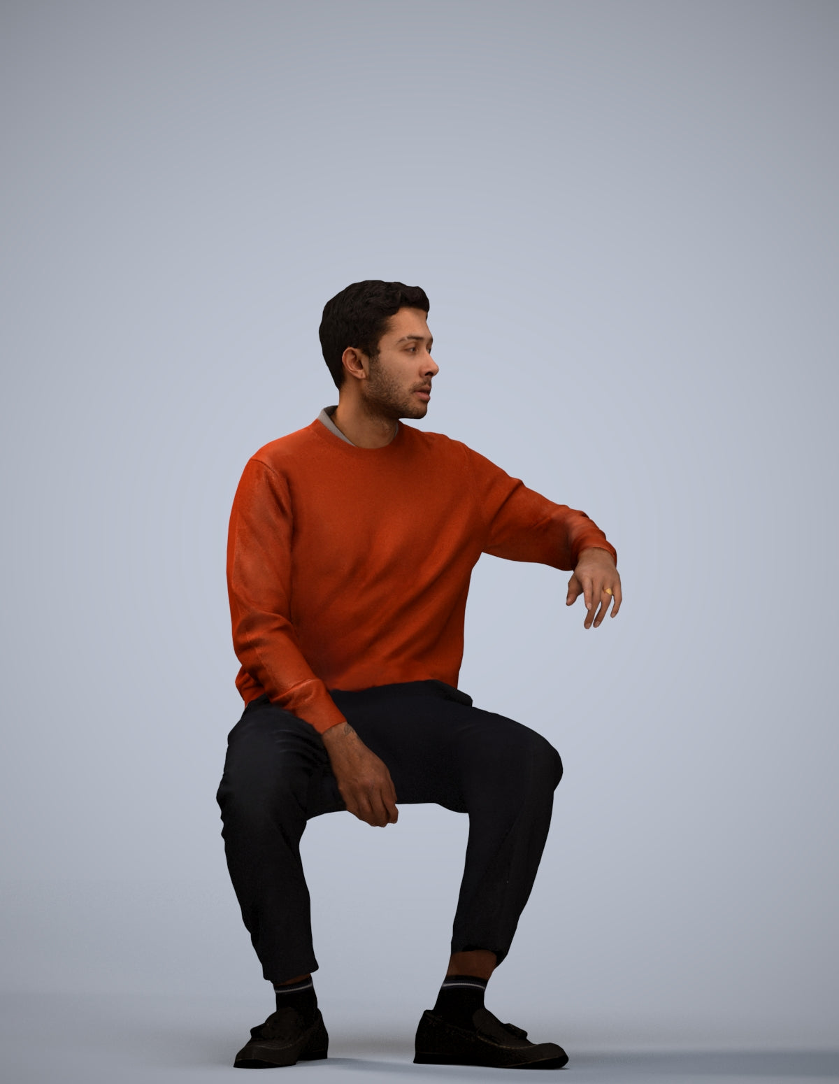 photogrammetry 3D man casual sitting, realistic human model archviz FBX