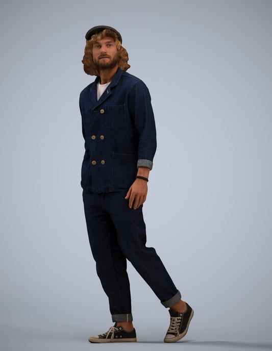 3D human model man casual walking, photogrammetry scanned person for archviz