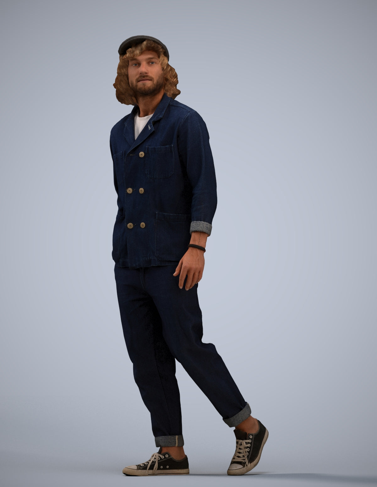 3D human model man casual walking, photogrammetry scanned person for archviz