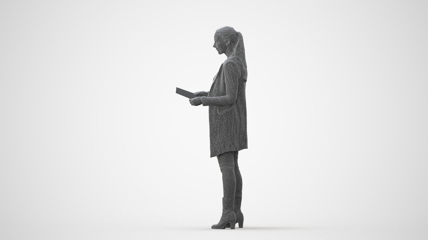 scanned 3D woman business standing, photogrammetry people for Enscape and V-Ray, square thumbnail