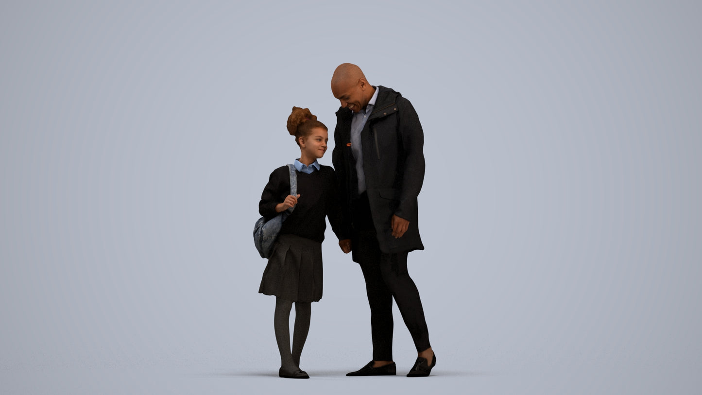 realistic 3D human girl business kids, archviz people FBX OBJ for Blender, standing pose render