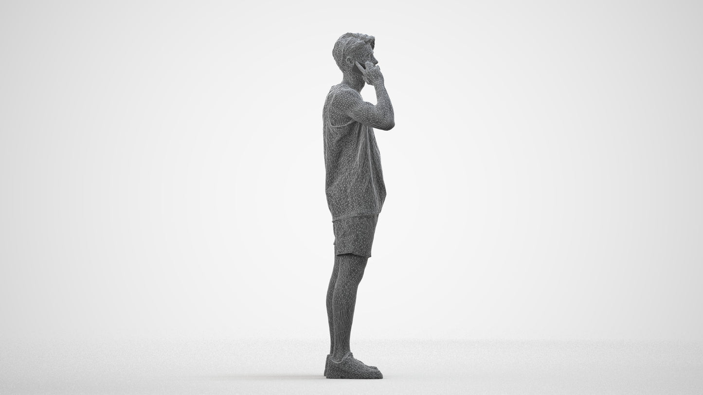 photogrammetry 3D man sport standing, realistic human model archviz FBX, wireframe side view