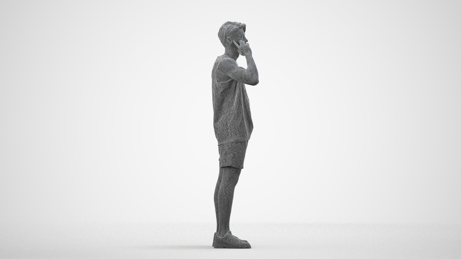 photogrammetry 3D man sport standing, realistic human model archviz FBX, wireframe side view