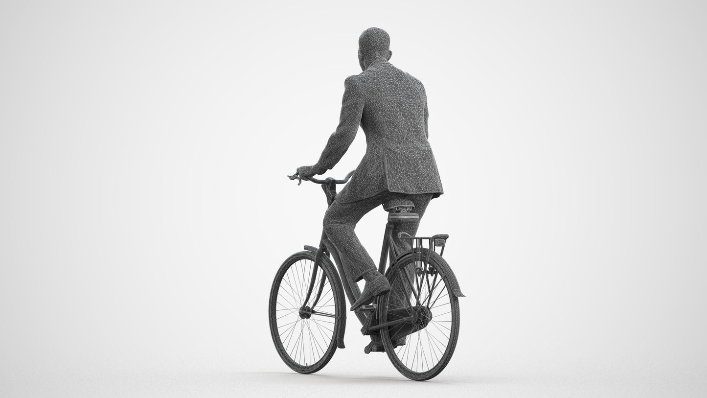 3D people model man business cycling, scanned human for 3ds Max rendering, wireframe front view