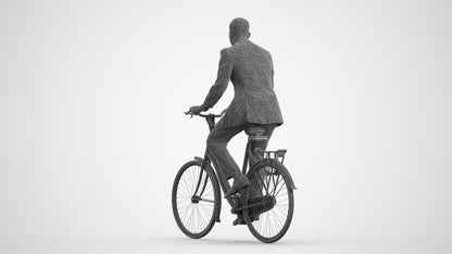 3D people model man business cycling, scanned human for 3ds Max rendering, wireframe front view