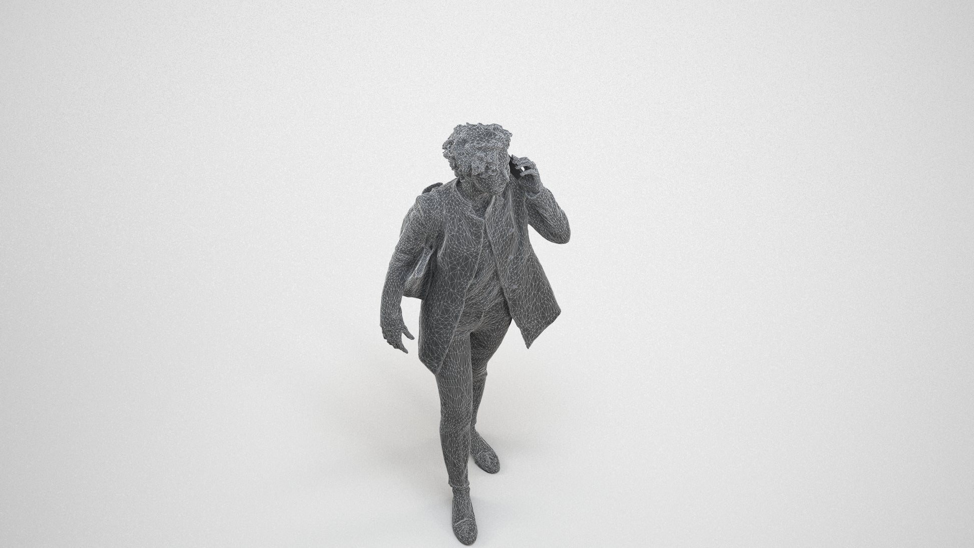 realistic 3D people woman business standing, render-ready for V-Ray and Corona, FBX OBJ, wireframe three-quarter view