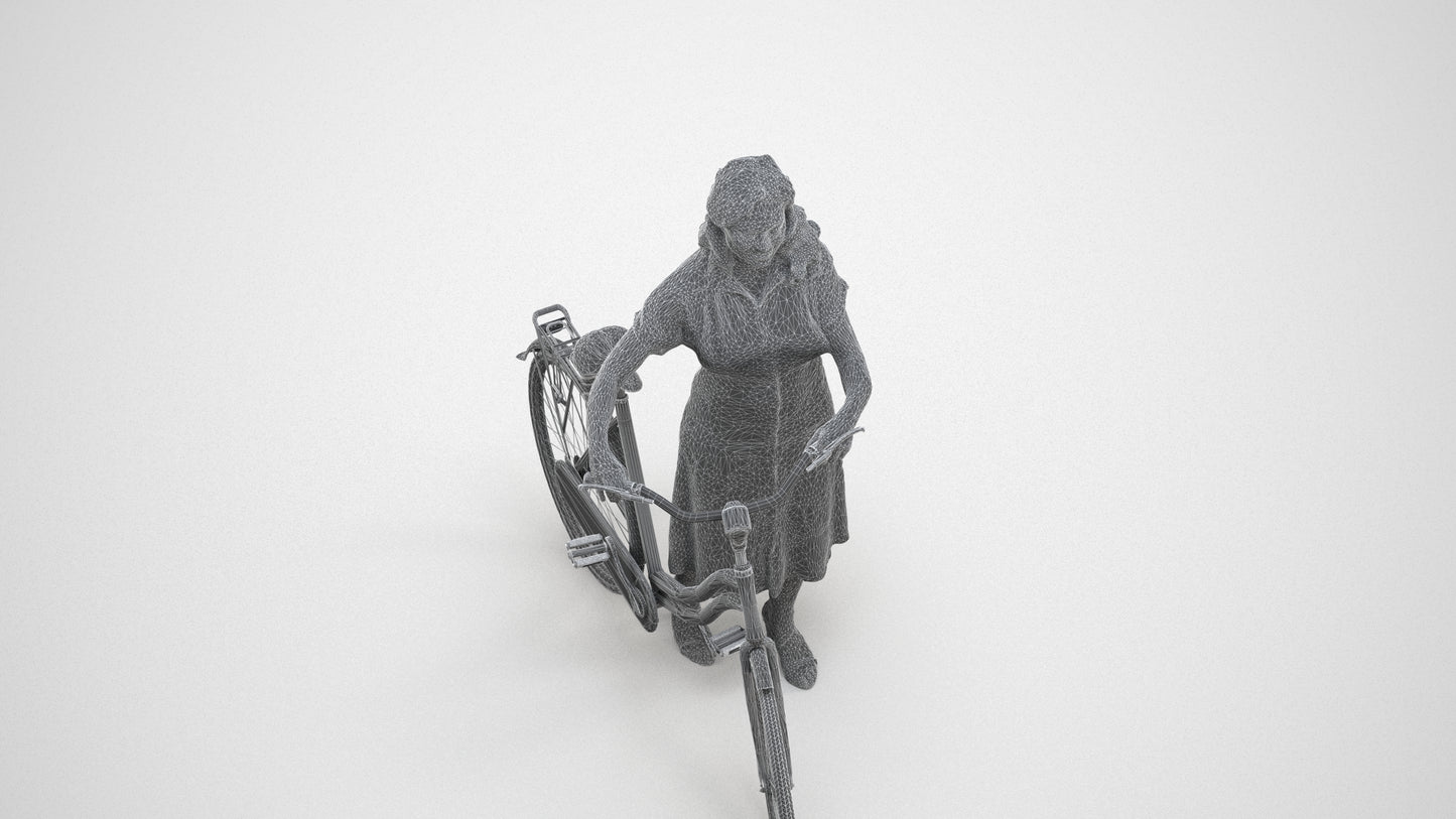 3D people model woman casual mix, scanned human for 3ds Max rendering, wireframe three-quarter view