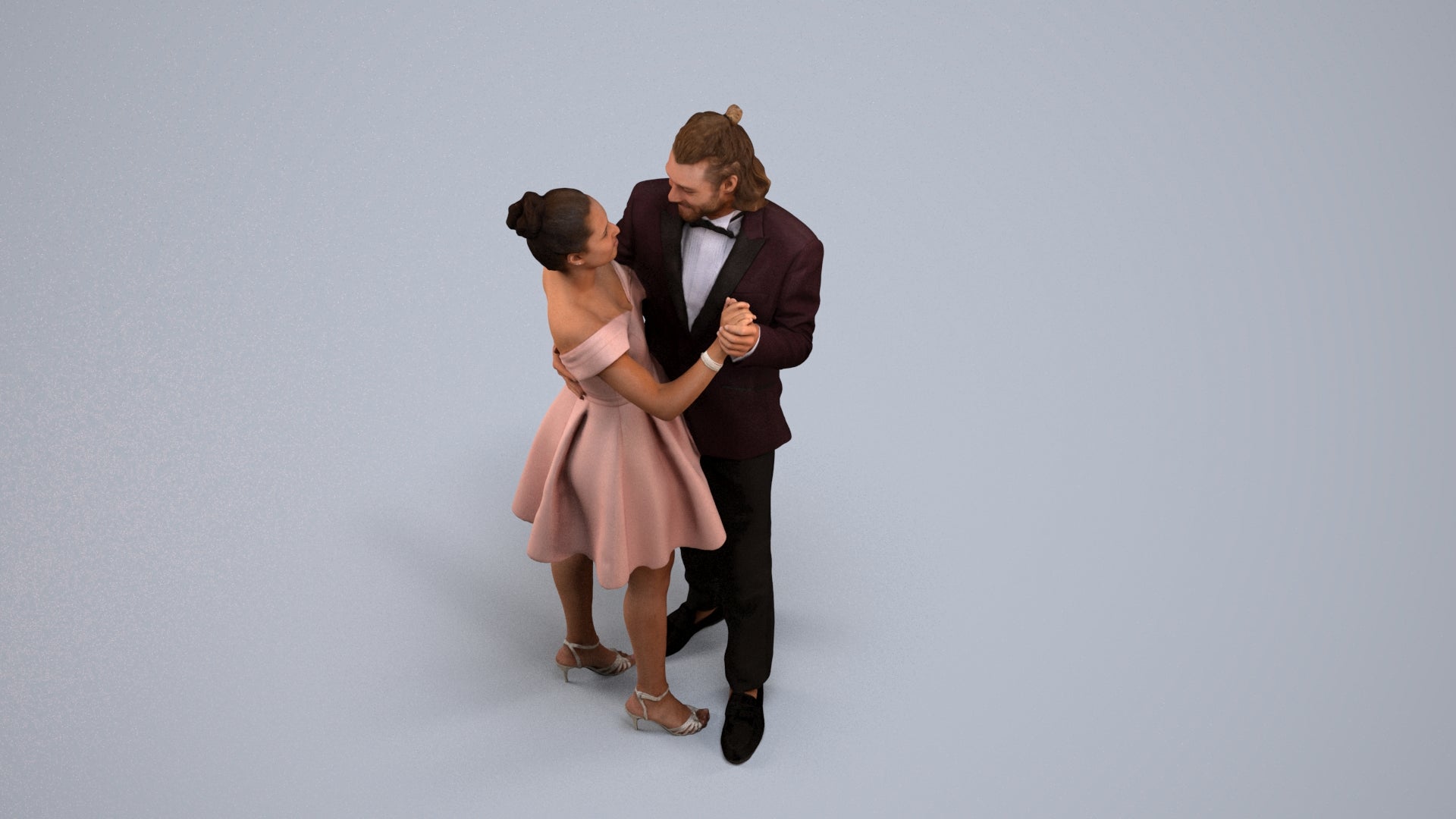 3D scanned woman dancing formal, photorealistic archviz people for Enscape and SketchUp, back view render