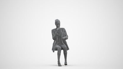 photogrammetry 3D woman business sitting, realistic human model archviz FBX, three-quarter front view render