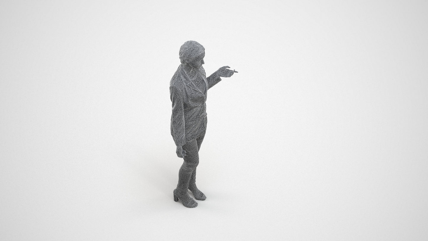 3D people model woman business standing, scanned human for 3ds Max rendering, wireframe three-quarter view