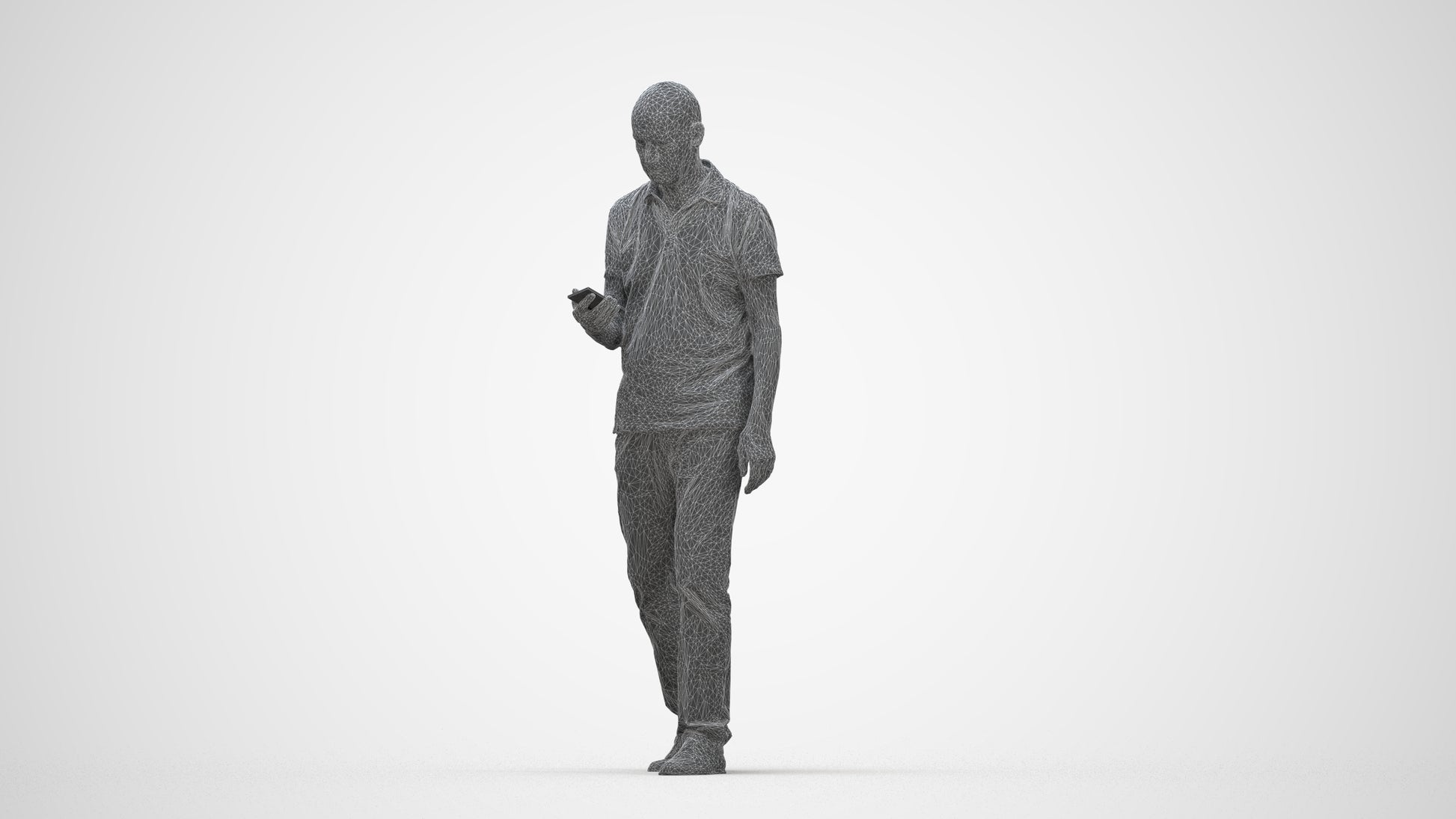 realistic 3D people senior man casual walking, render-ready for V-Ray and Corona, FBX OBJ, wireframe back view
