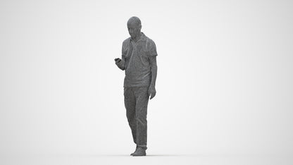 realistic 3D people senior man casual walking, render-ready for V-Ray and Corona, FBX OBJ, wireframe back view