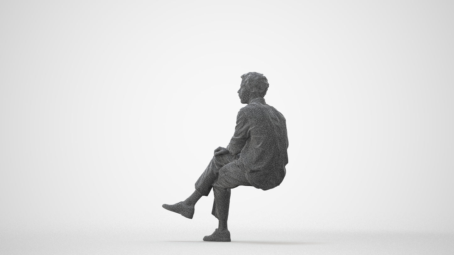 3D scanned man sitting casual, photorealistic archviz people for Enscape and SketchUp, square thumbnail