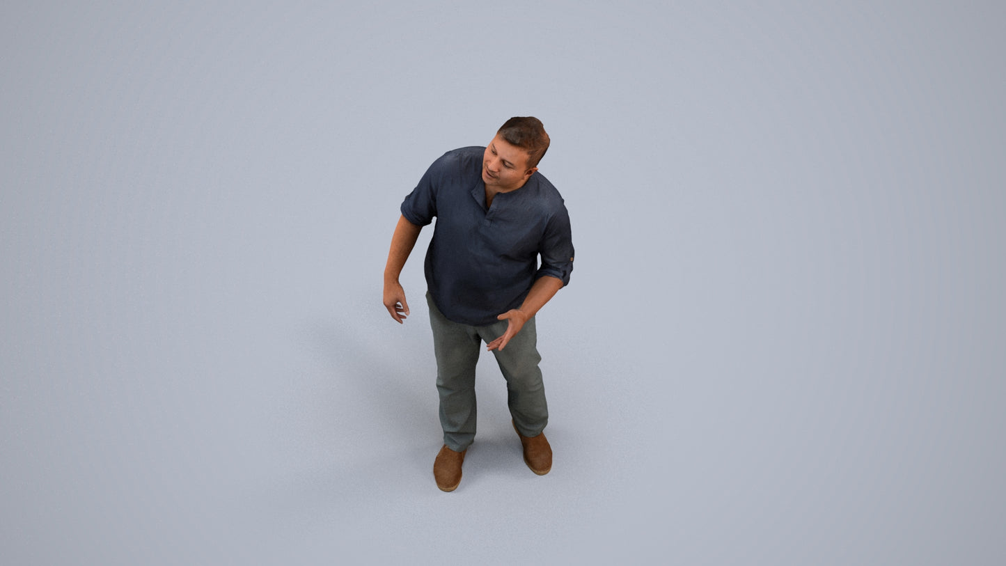 realistic 3D man casual standing, scanned archviz people for Blender and 3ds Max, back view render
