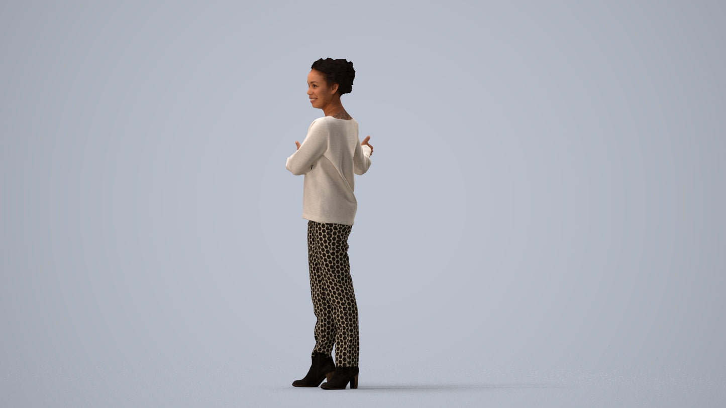 photogrammetry 3D woman casual standing, realistic human model archviz FBX, three-quarter view render