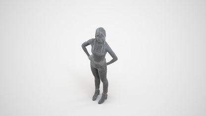 scanned 3D woman casual standing, photogrammetry people for Enscape and V-Ray, wireframe three-quarter view