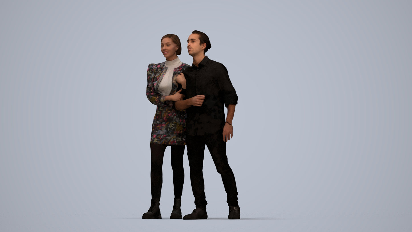 realistic 3D human woman casual couple, archviz people FBX OBJ for Blender, top-down view render