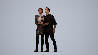 realistic 3D human woman casual couple, archviz people FBX OBJ for Blender, top-down view render