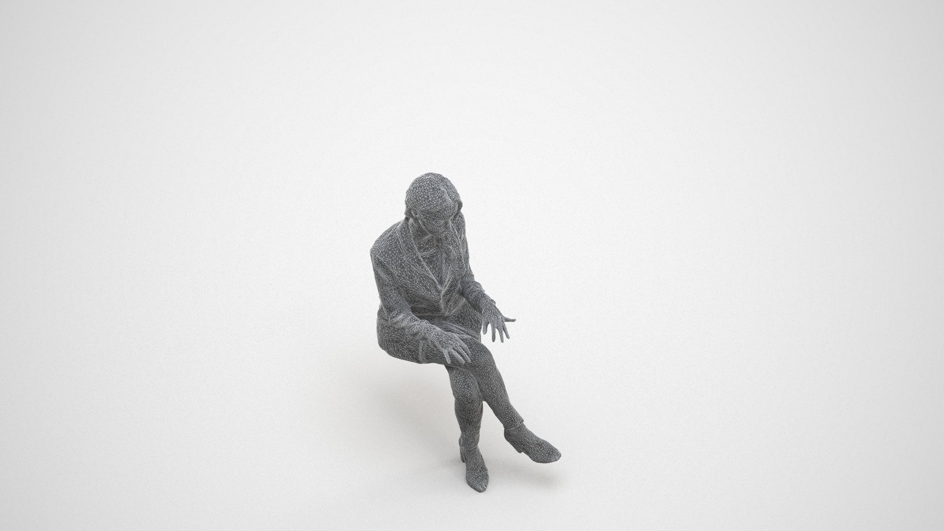 3D scanned woman business, photorealistic archviz people for Enscape and SketchUp, wireframe three-quarter view