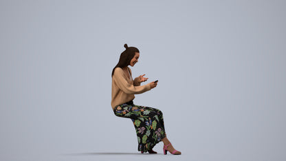 realistic 3D woman casual sitting, scanned archviz people for Blender and 3ds Max, side view render