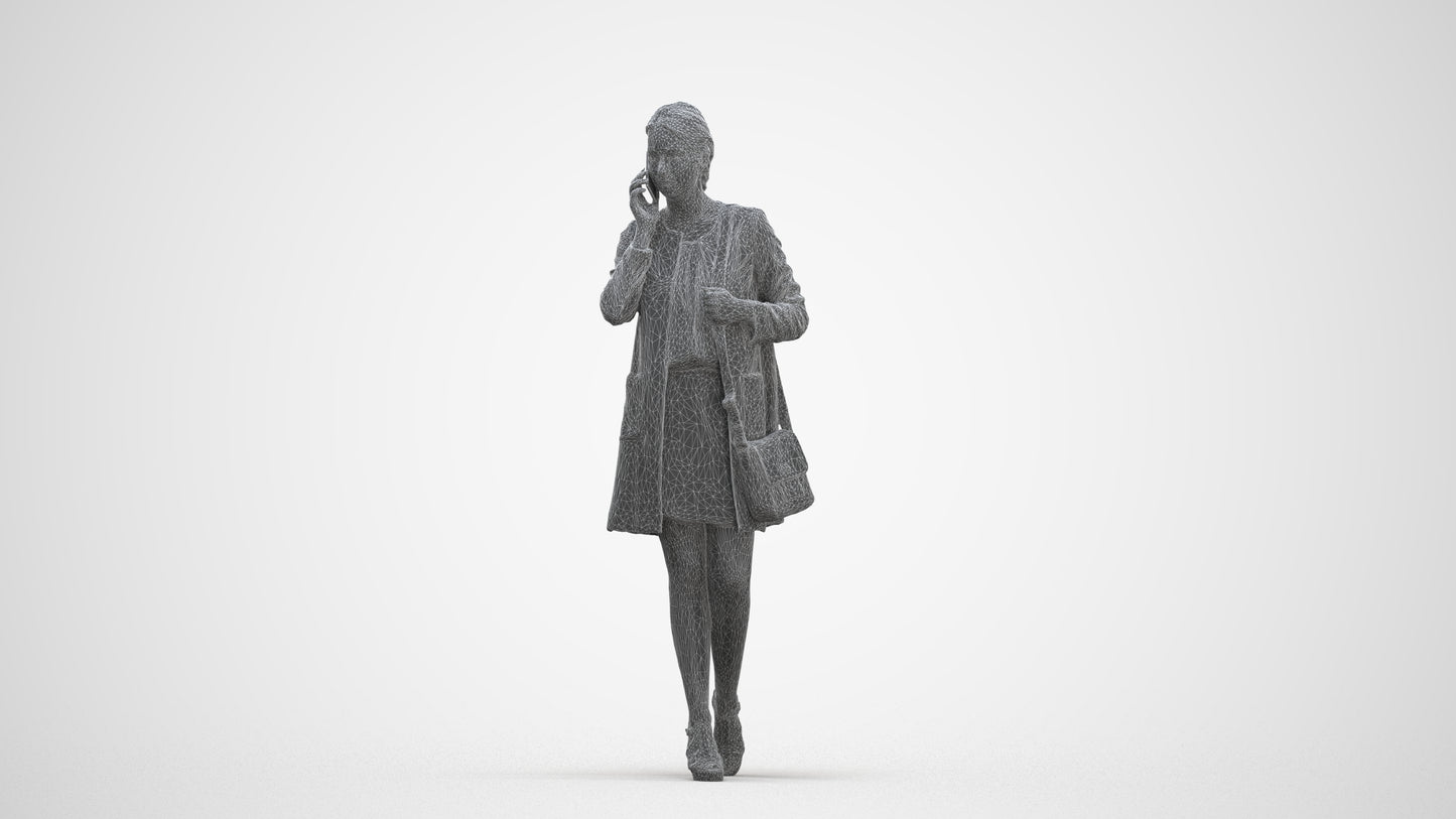 3D scanned woman walking business, photorealistic archviz people for Enscape and SketchUp, three-quarter front view render