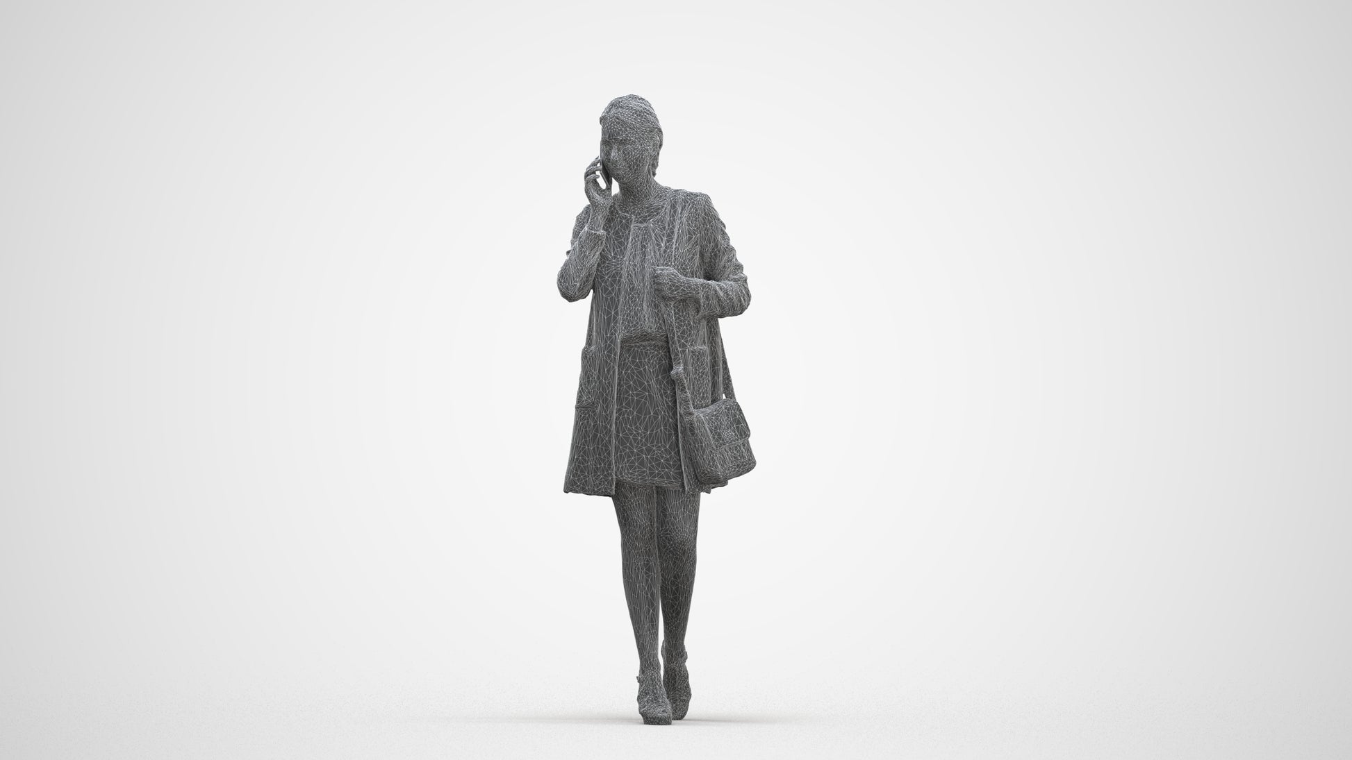 3D scanned woman walking business, photorealistic archviz people for Enscape and SketchUp, three-quarter front view render