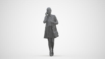 3D scanned woman walking business, photorealistic archviz people for Enscape and SketchUp, three-quarter front view render