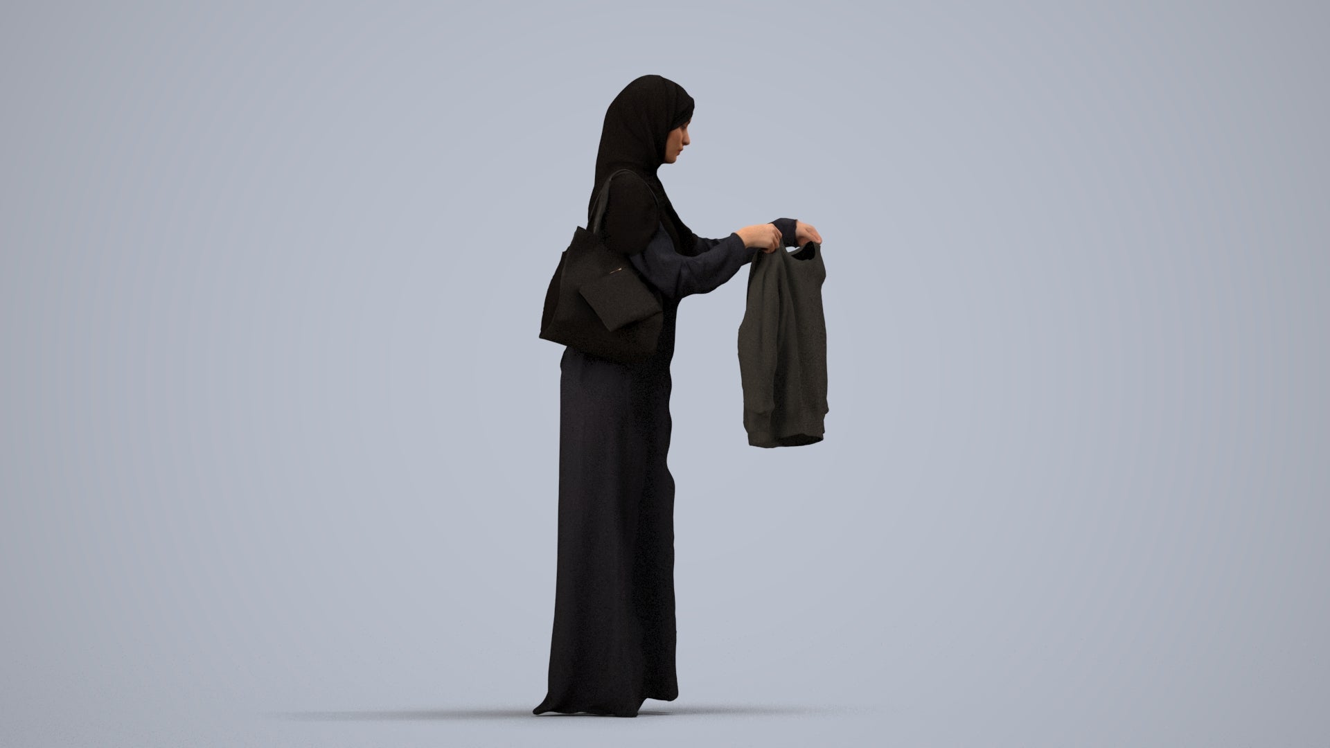 scanned 3D woman shopping, photogrammetry people for Enscape and V-Ray, side view render