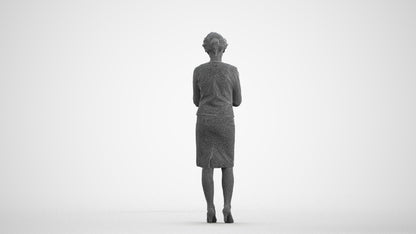 3D scanned woman standing business, photorealistic archviz people for Enscape and SketchUp, wireframe front view
