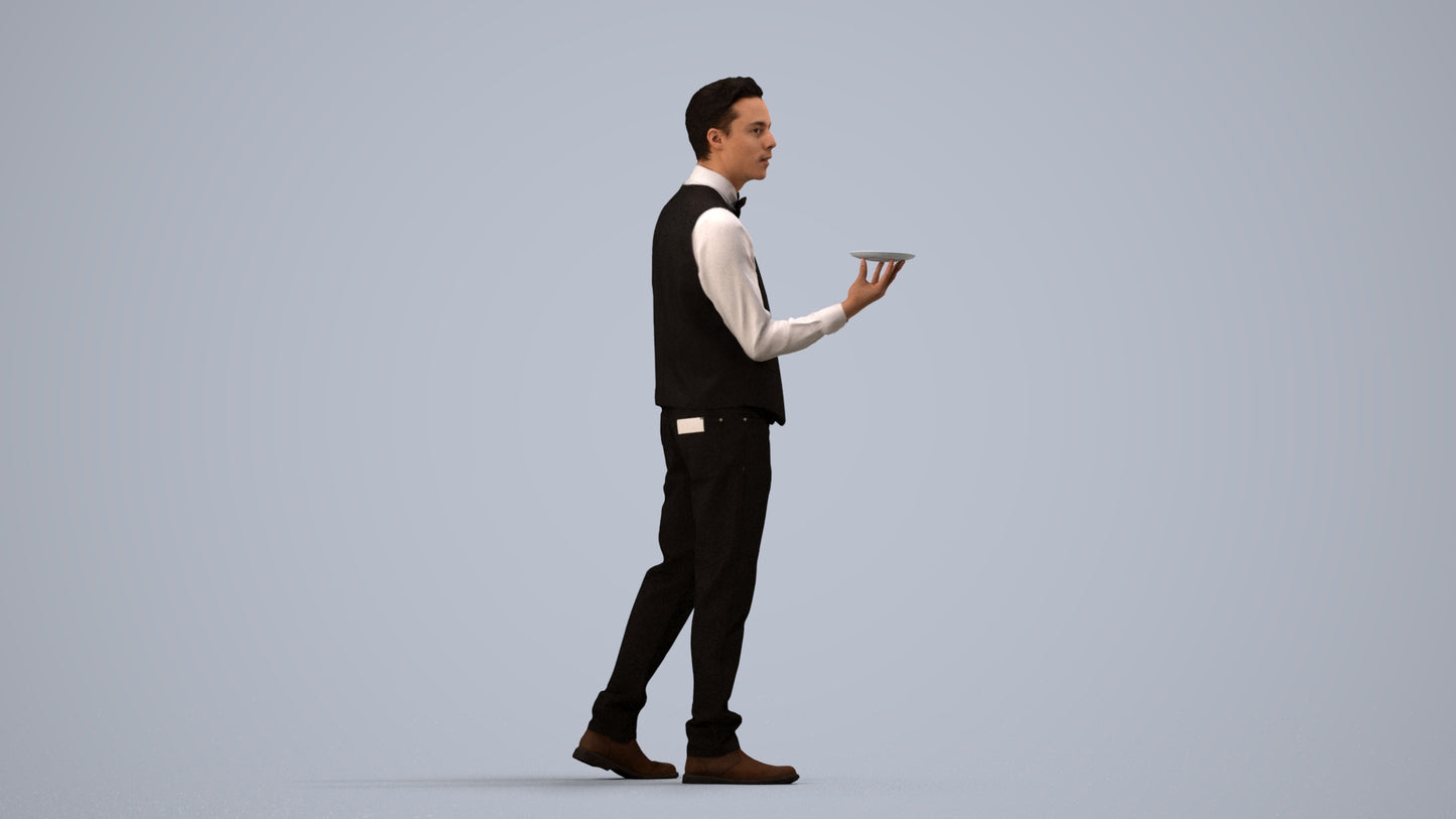 3D people model man hospitality, scanned human for 3ds Max rendering, side view render