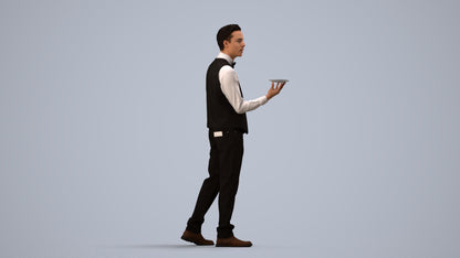 3D people model man hospitality, scanned human for 3ds Max rendering, side view render