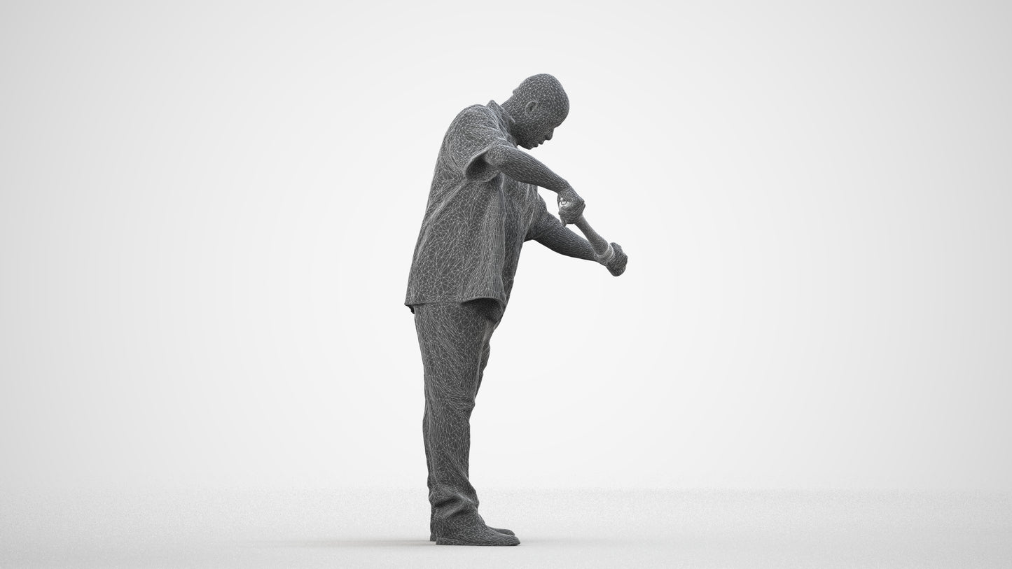 photogrammetry 3D man hospitality, realistic human model archviz FBX, wireframe side view