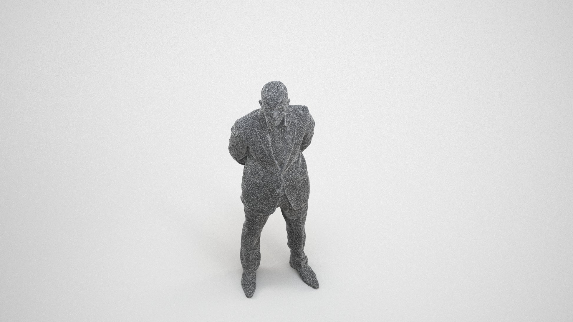 3D scanned man business, photorealistic archviz people for Enscape and SketchUp, wireframe three-quarter view