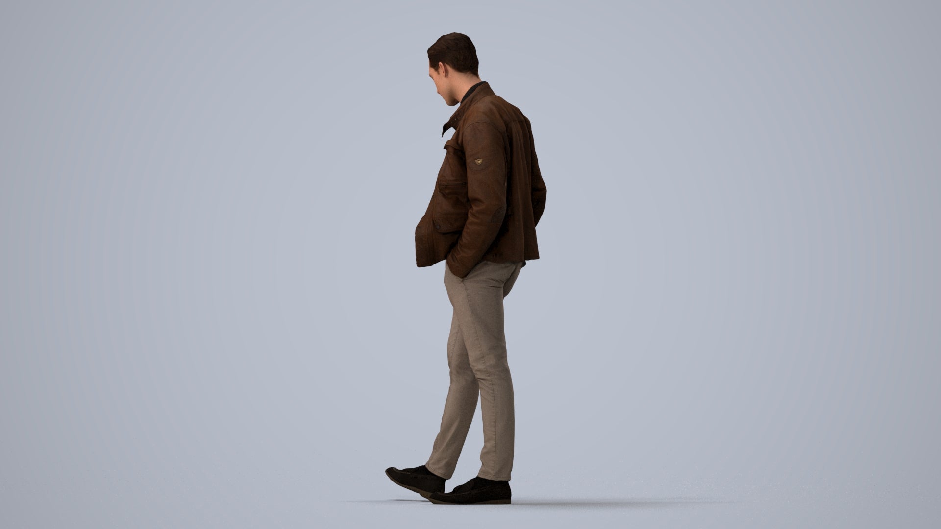 3D people model man casual standing, scanned human for 3ds Max rendering, three-quarter view render