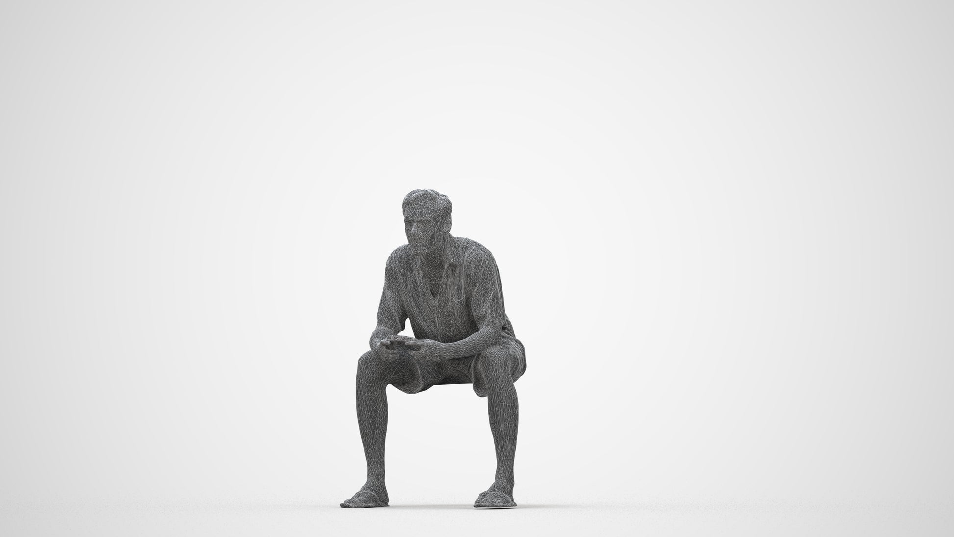 scanned 3D man casual sitting, photogrammetry people for Enscape and V-Ray, wireframe back view