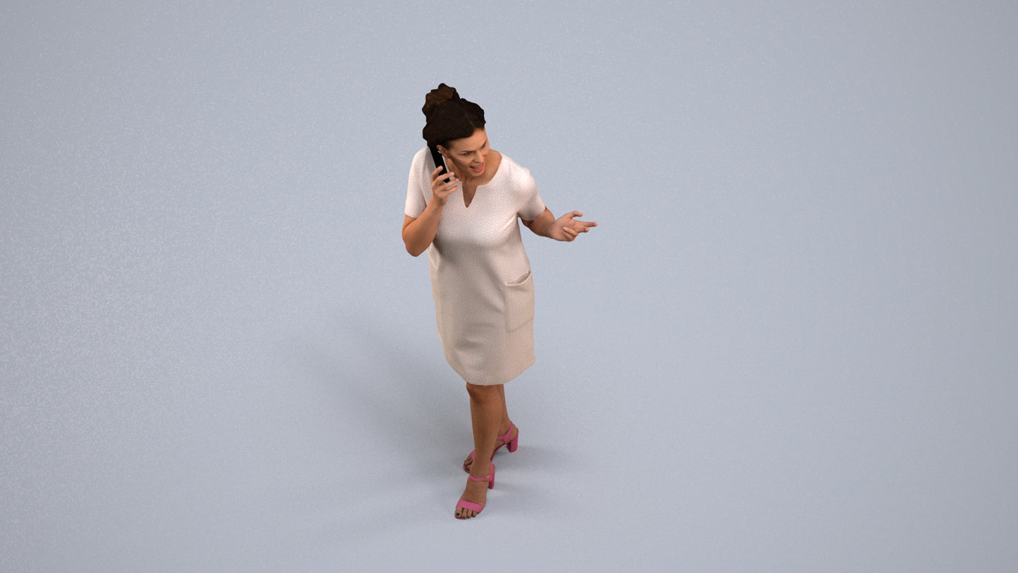 realistic 3D human woman business walking, archviz people FBX OBJ for Blender, back view render