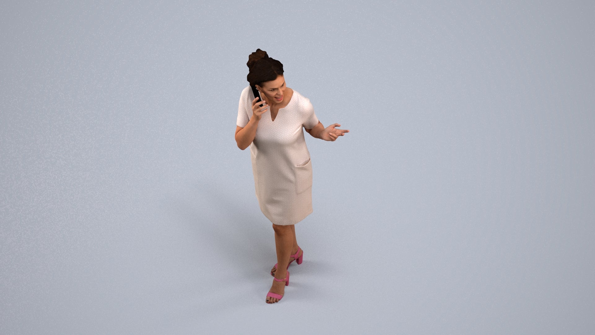 realistic 3D human woman business walking, archviz people FBX OBJ for Blender, back view render