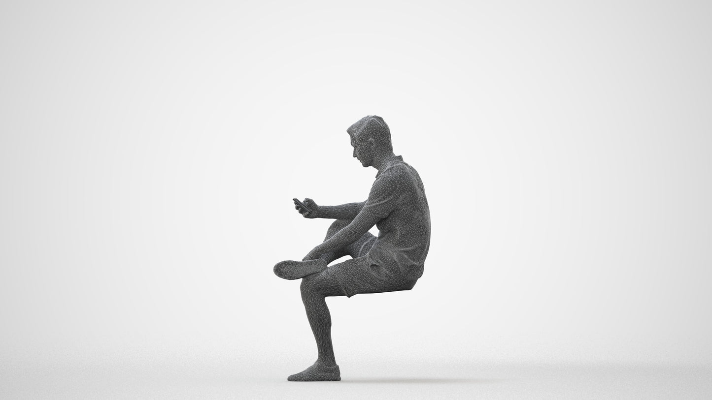 photogrammetry 3D man casual sitting, realistic human model archviz FBX, square thumbnail