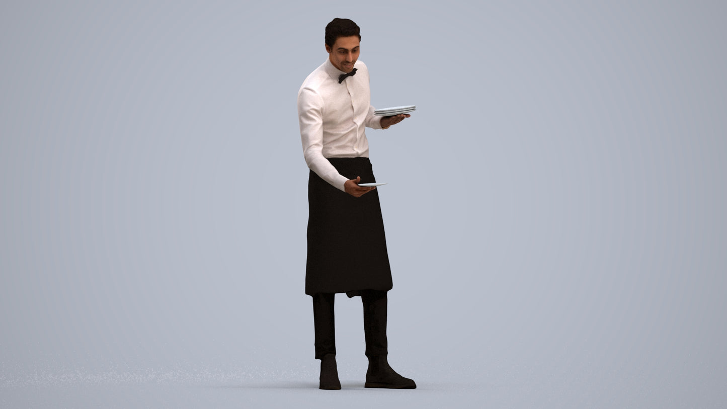 realistic 3D man hospitality, scanned archviz people for Blender and 3ds Max, standing pose render