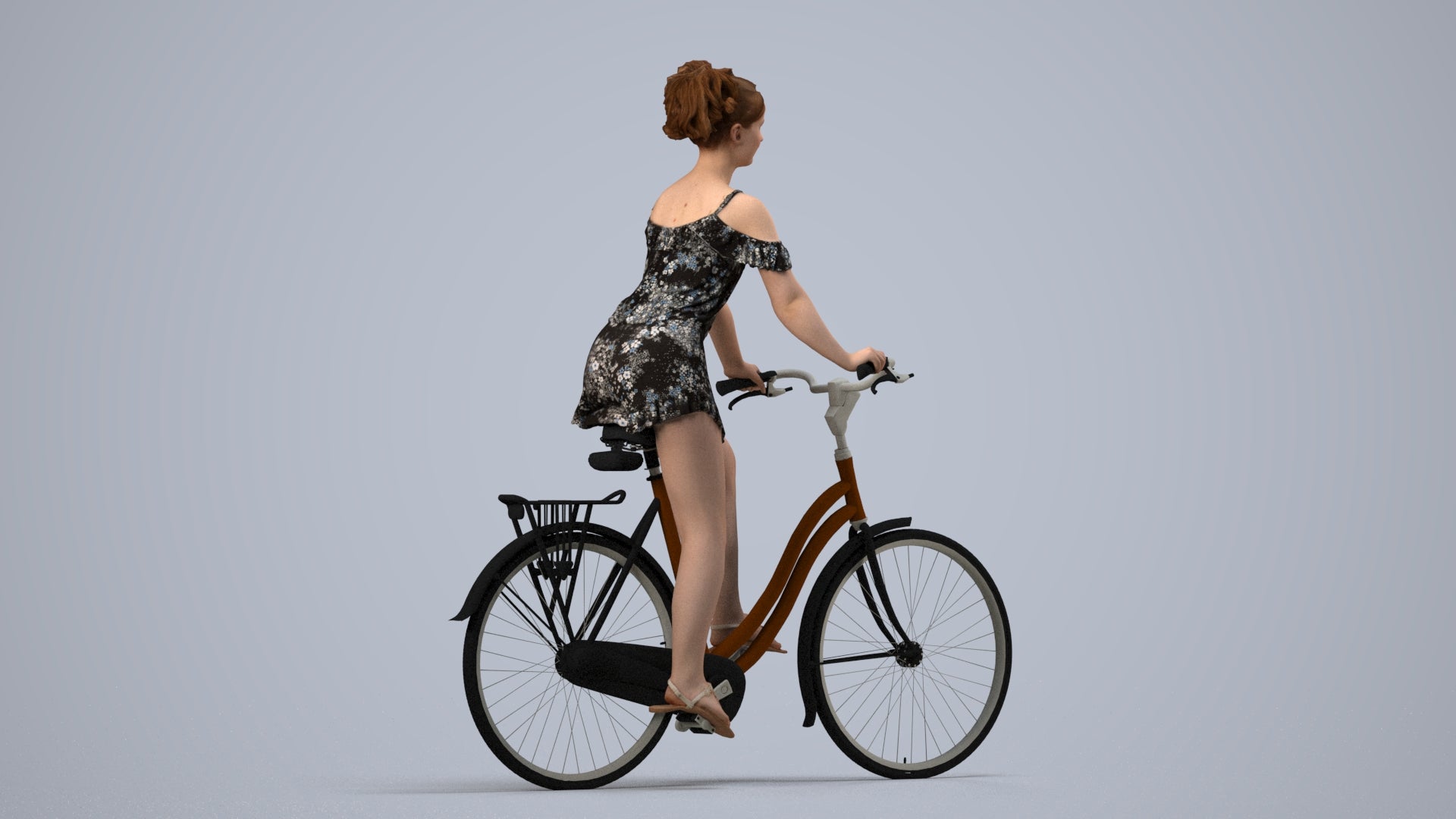 scanned 3D girl casual cycling, photogrammetry people for Enscape and V-Ray, side view render