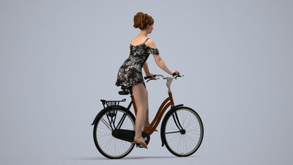 scanned 3D girl casual cycling, photogrammetry people for Enscape and V-Ray, side view render