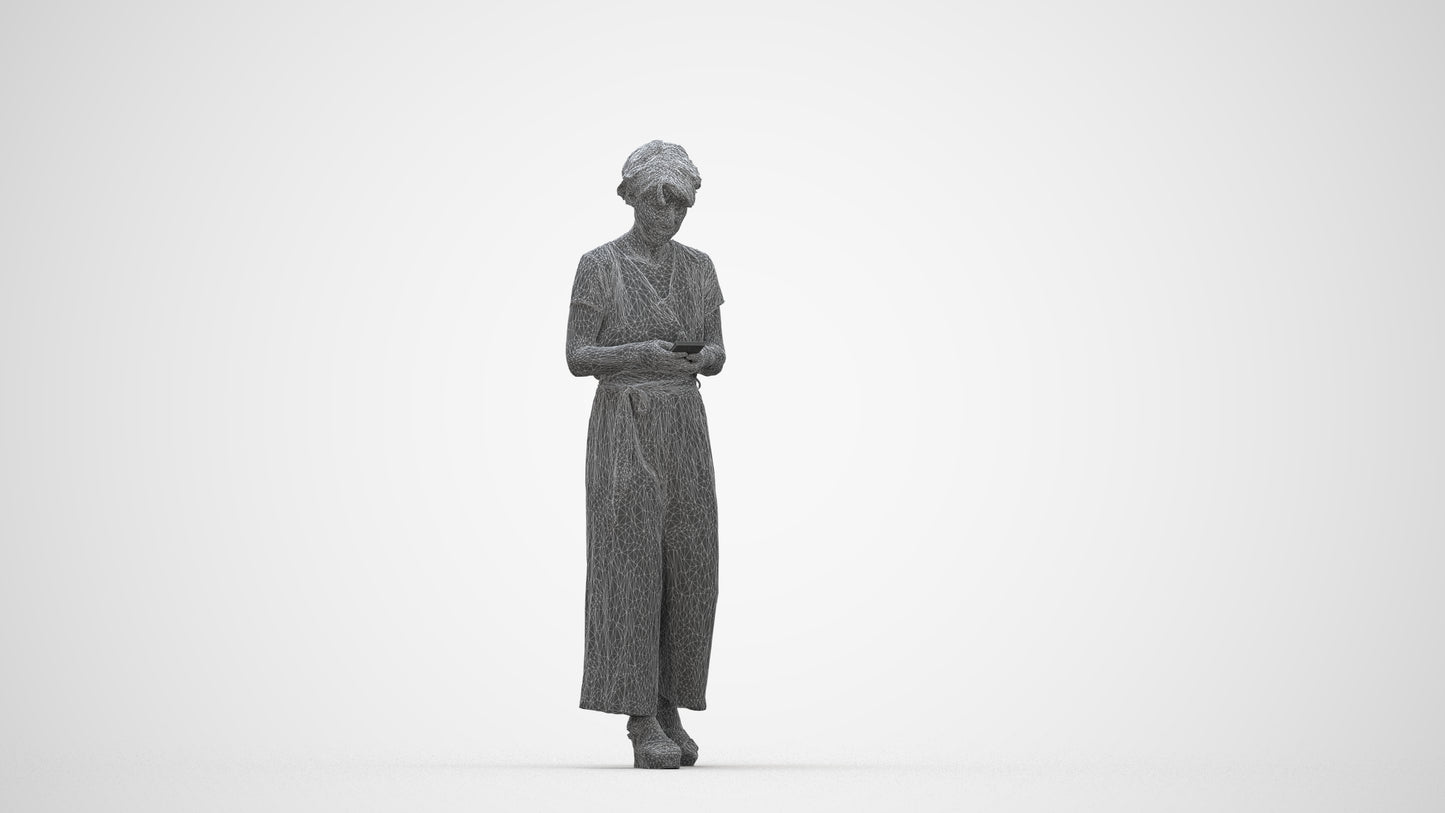 scanned 3D senior woman casual walking, photogrammetry people for Enscape and V-Ray, wireframe back view